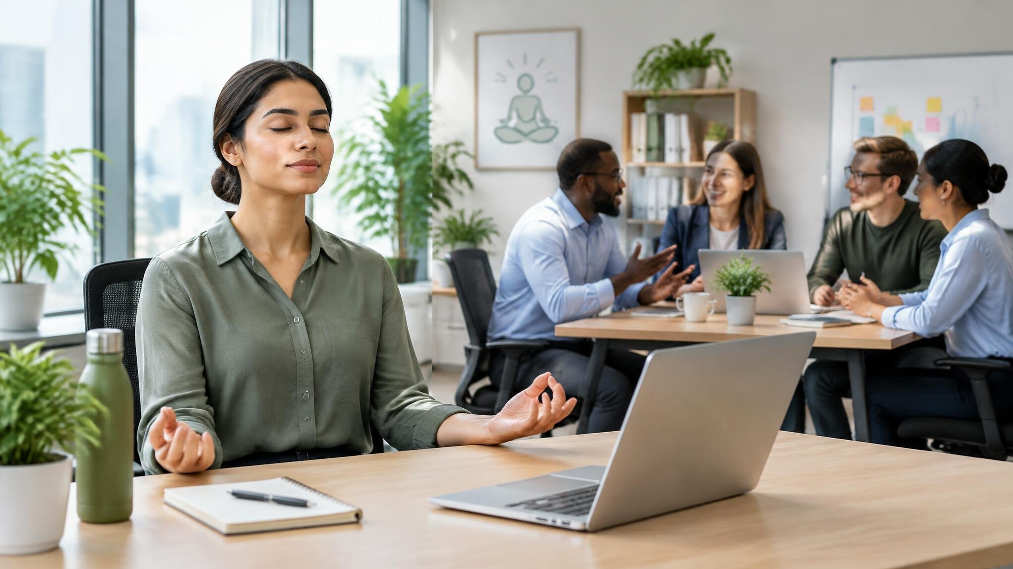 person meditating at desk