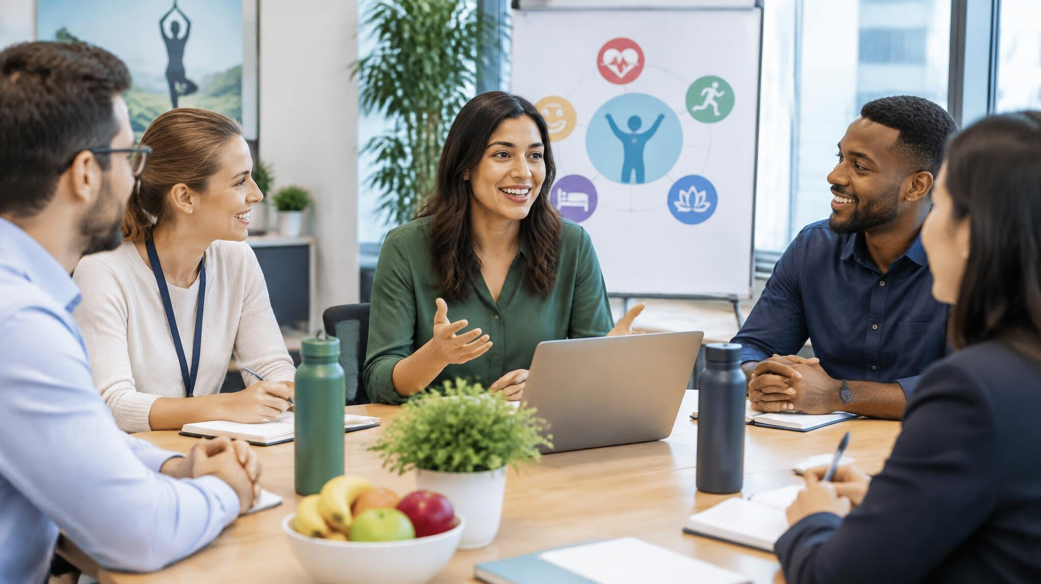 healthy employees in office meeting