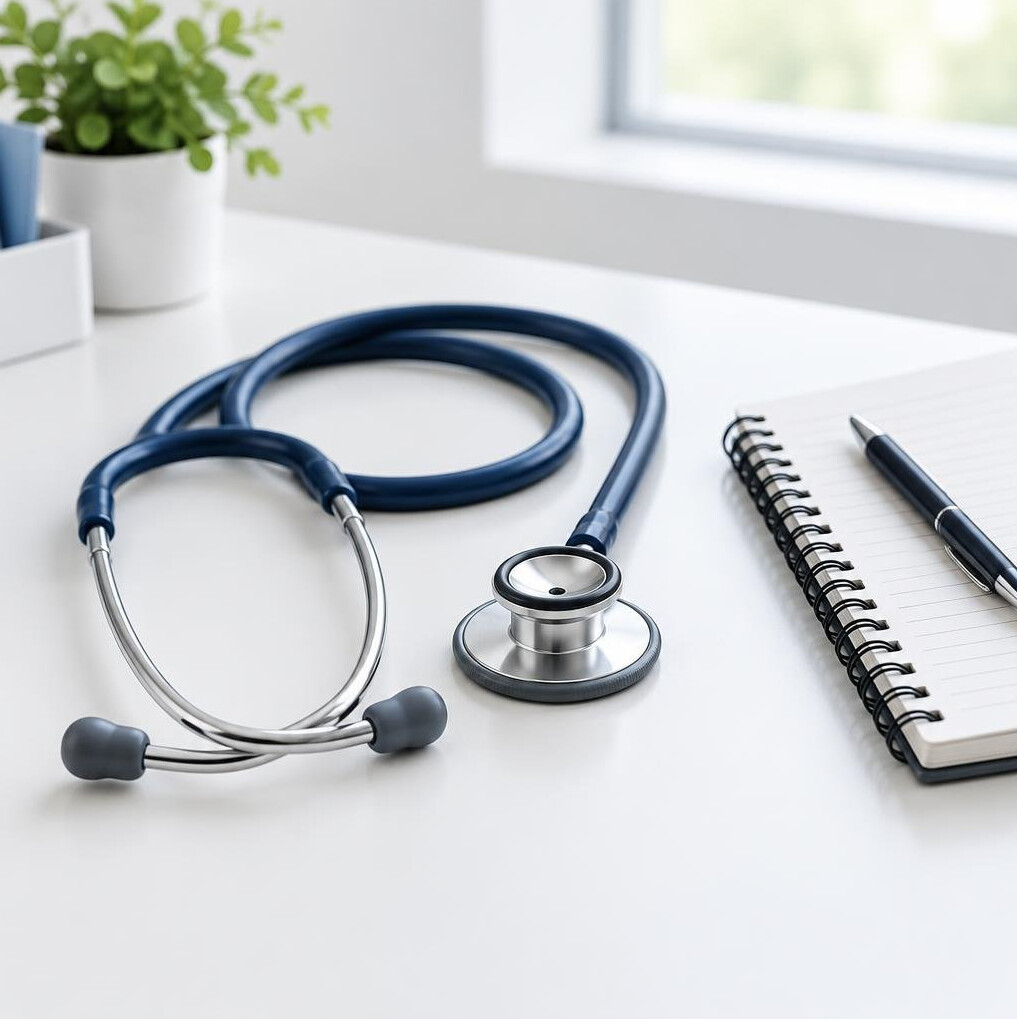 Stethoscope and medical notes on a table