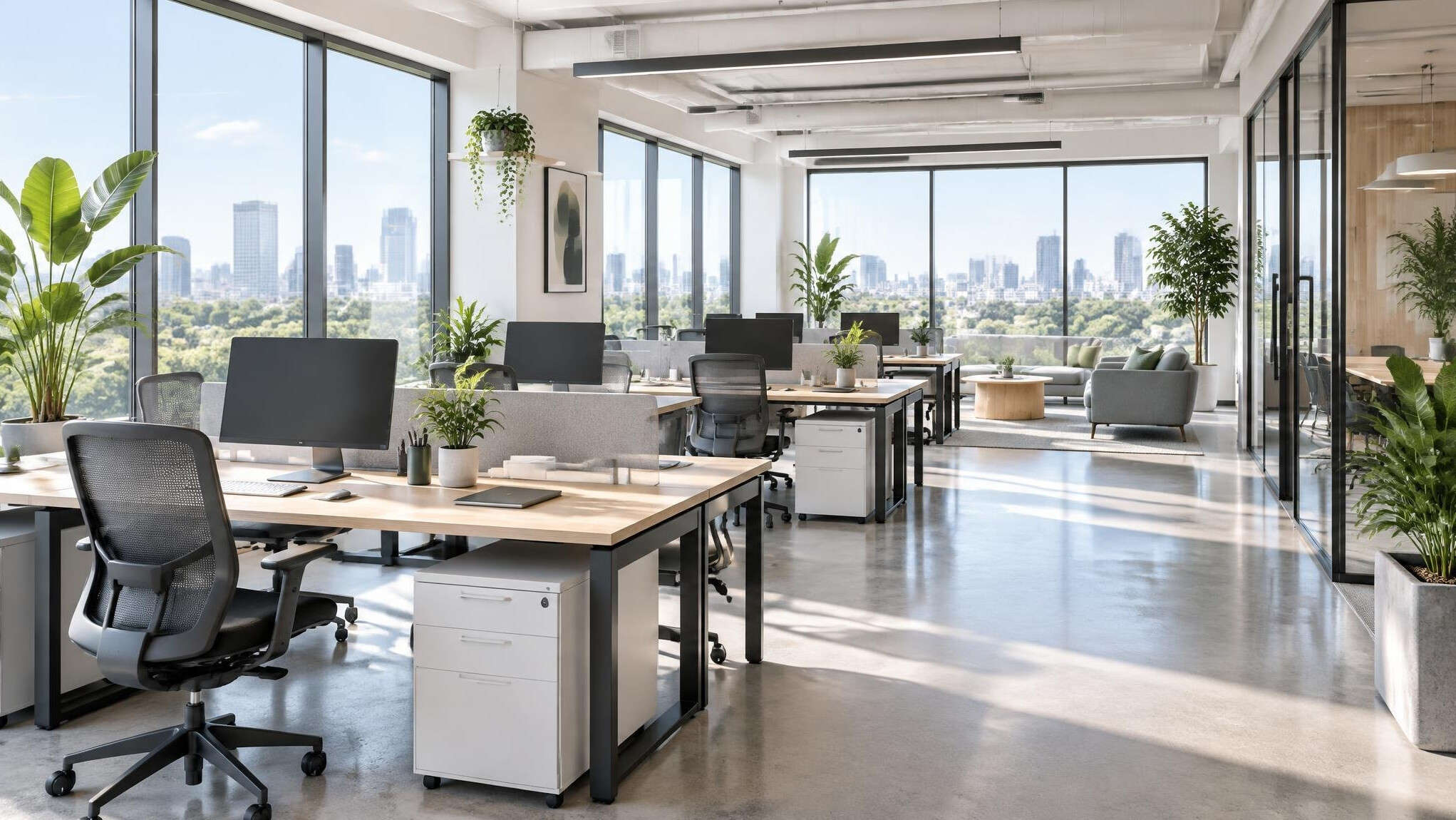 Spacious modern office workspace with daylight