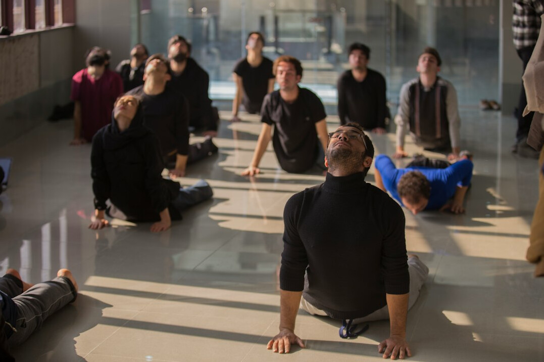 group of employees doing yoga