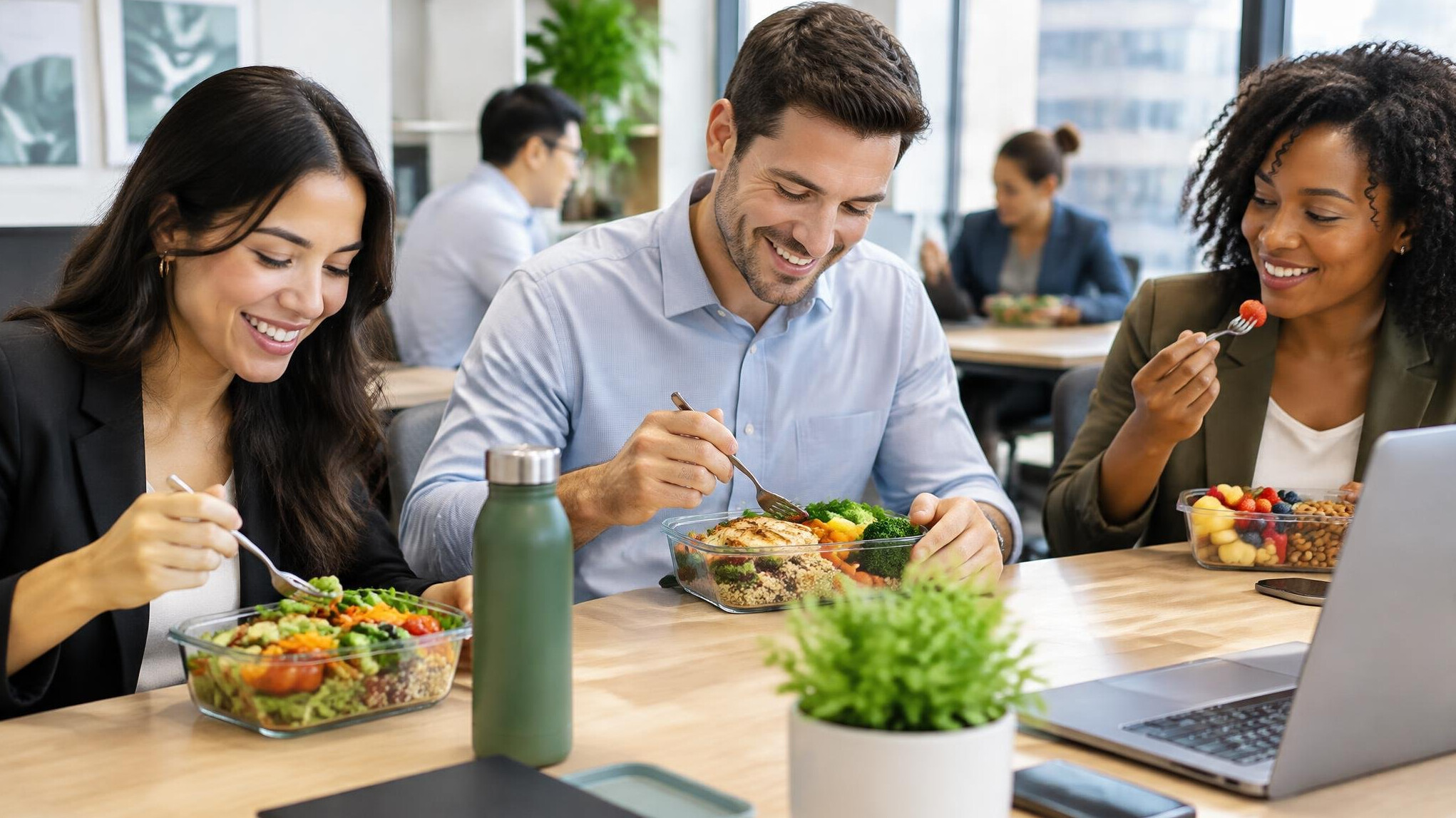 office workers eating lunch