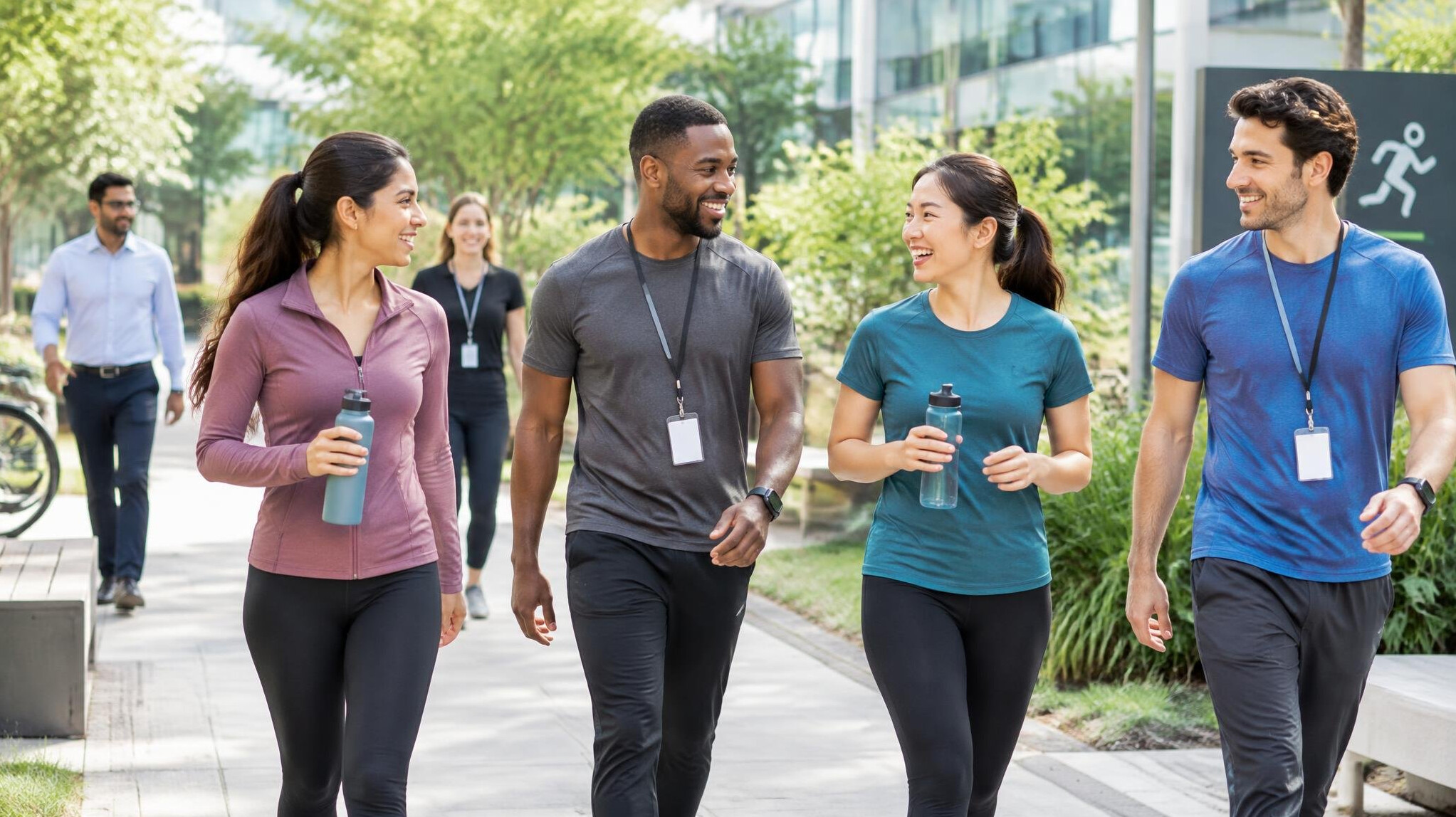 employees taking break for exercise